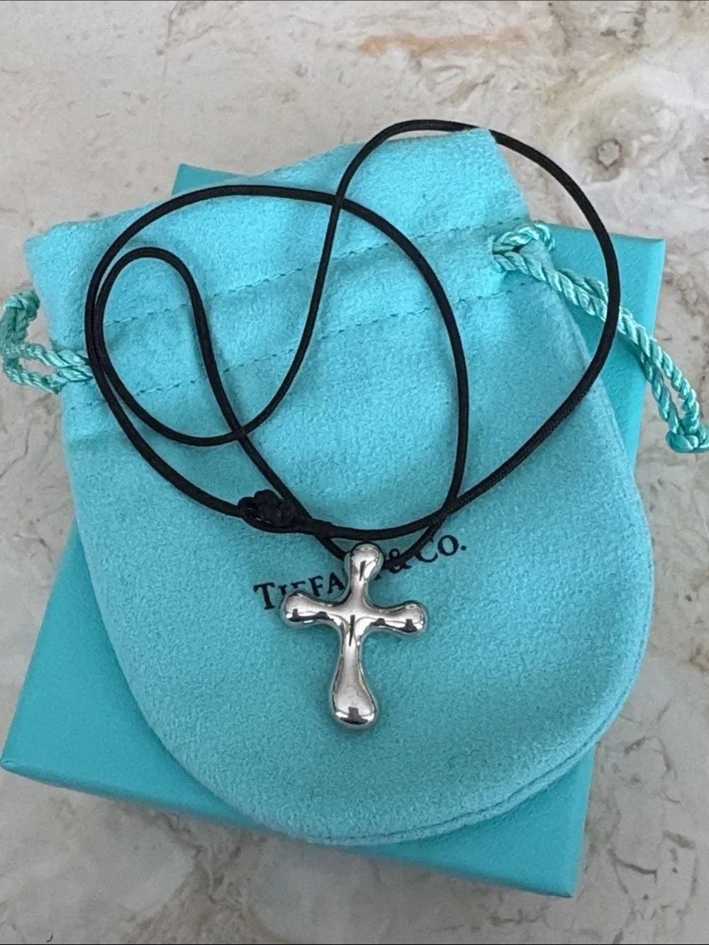 TIFFANY & CO. Elsa Peretti Rare Large 925 Sterling Cross on Original Silk Cord